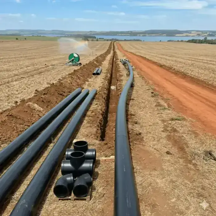 Sistema de irrigação com tubos e conexões PEAD no agronegócio
